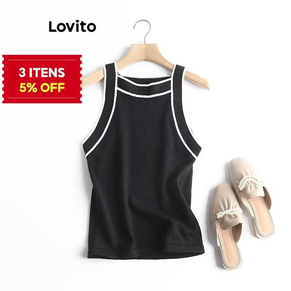 (Trendy) Lovito Regata Elegante Encadernação Contraste Liso LNL50202 - Women Clothes