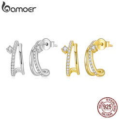 Bamoer 925 Original Prata Esterlina Moissanite Brincos De Duas Cores Divisão Dupla Camada Anti-Alergia Jóias Presente Fe