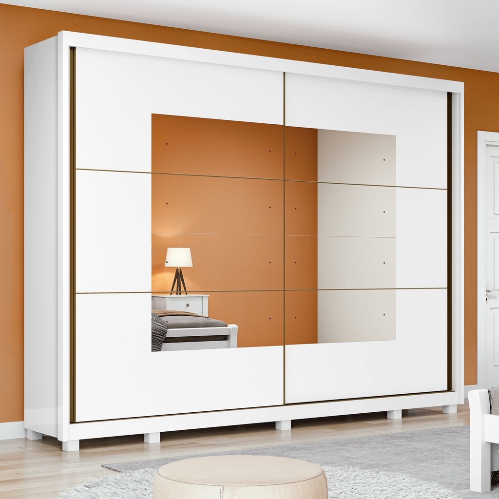 Guarda Roupa Casal com Espelho 2 Portas 6 Gavetas Toronto Plus Espresso Móveis 100% MDF Branco UV em Oferta na Shopee