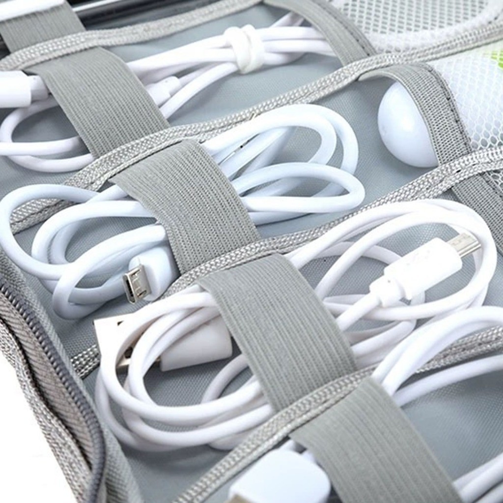 Bolsa Organização Viagem Multiuso - Cabos/Cosméticos/Canetas, 9 Divisórias, Material Antiderrapante, Compacta