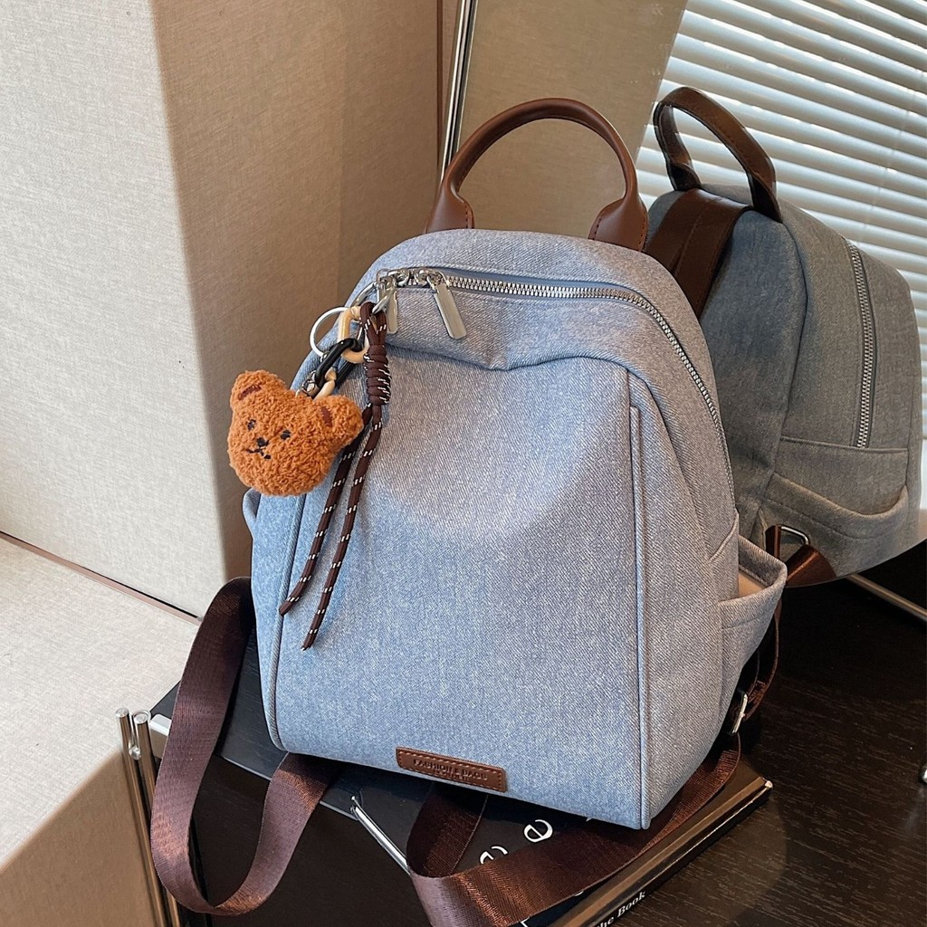Mochila jeans feminina novo estilo mochila leve bolsa escolar bolsa de lona