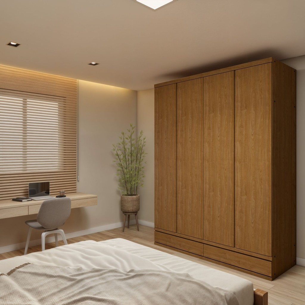 Guarda Roupa Casal 4 Portas com 5 Gavetas 100% MDF Urbano Cedro - Mom & Baby