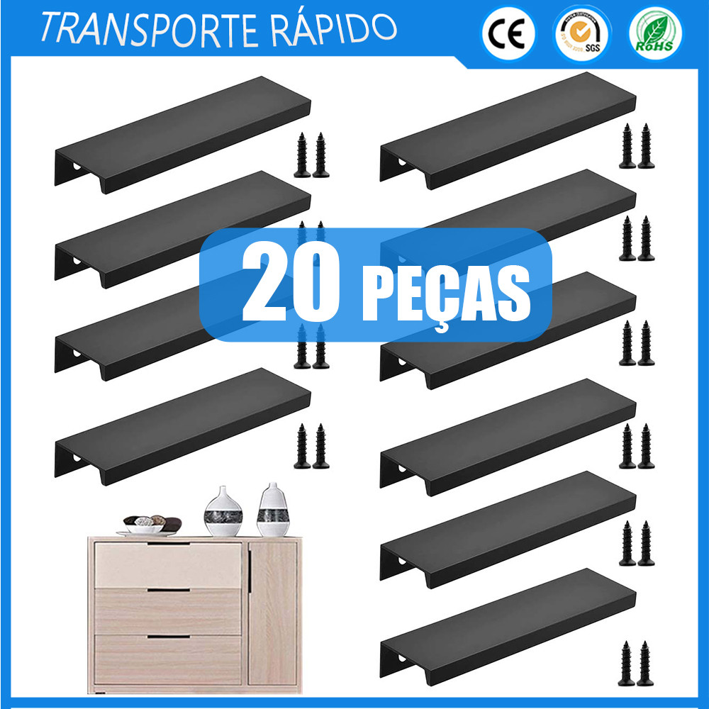 20x puxador de porta de armário preto Liga de alumínio Puxador de gaveta e armário Puxador de porta embutido