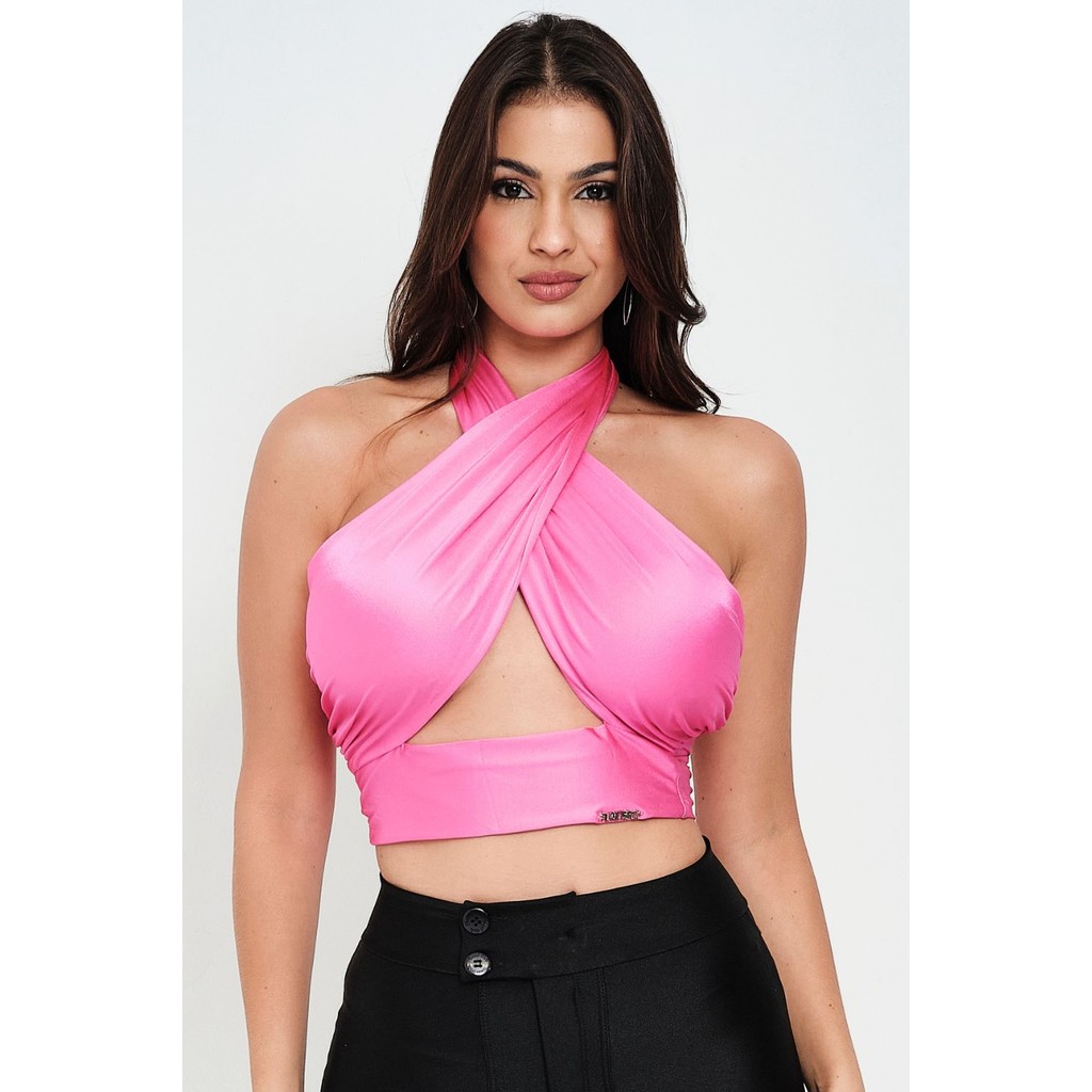Top Up Glam Alça Cruzada Planet Girls Rosa Médio - Women Clothes