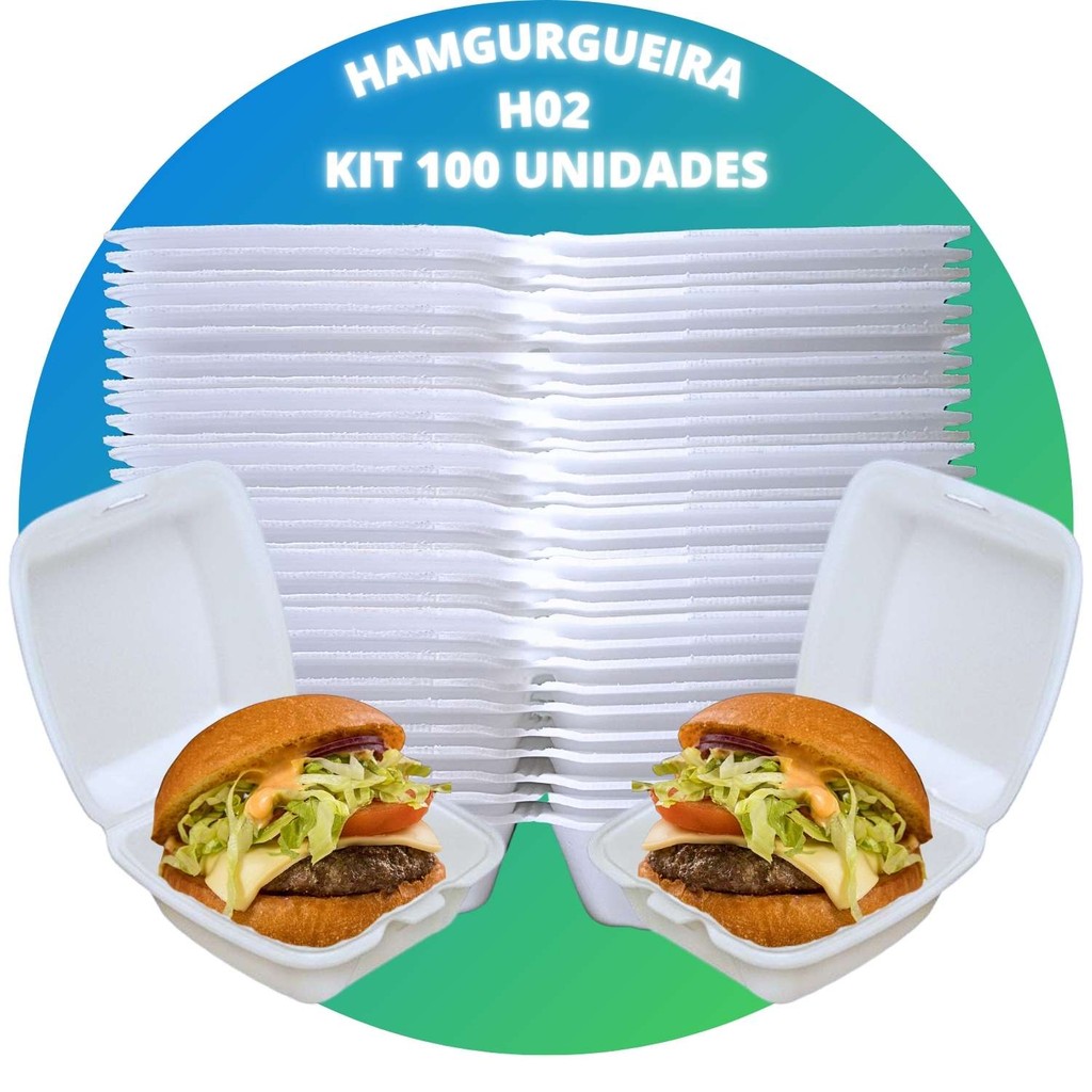 Hamburgueira De Isopor H02 Delivery Multiuso Restaurante Comida Quente 100 Unidades