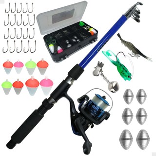 Kit De Pesca Completo Vara + Molinete E Estojo Com Acessórios Anzol Chumbo Boia Iscas