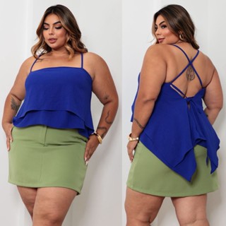 Blusa Feminino Plus Size Duna De Alça Com Babado 46 a 50 Tem Bojo em Oferta na Shopee