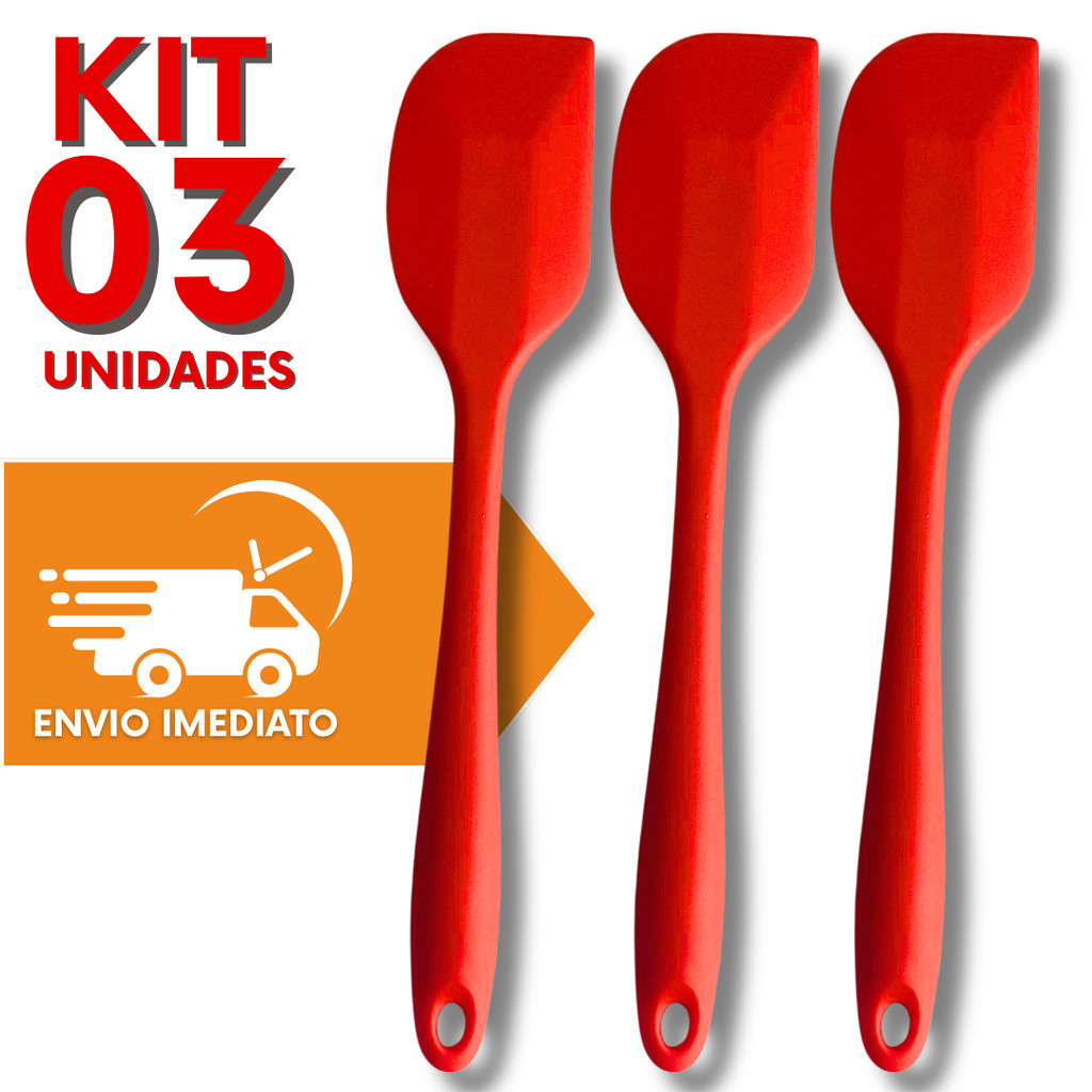 Kit 03 Espatula Pao Duro de Silicone Para Casa Confeitaria Restaurante Cozinha Buffet Vermelho Preto