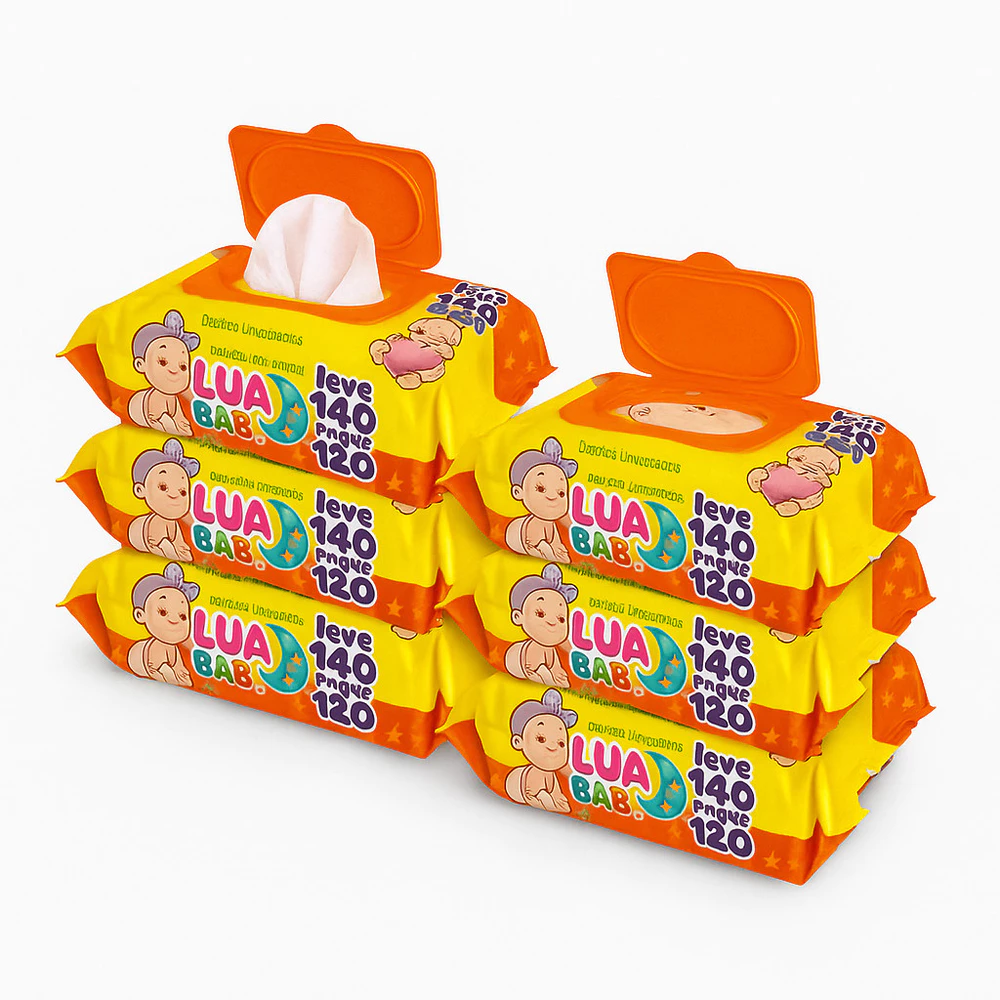 Kit 6 pacotes Lenço Umedecido Premium 840 Lencinhos Lua Baby Toalha Mimo Presente Bebe e Adulto