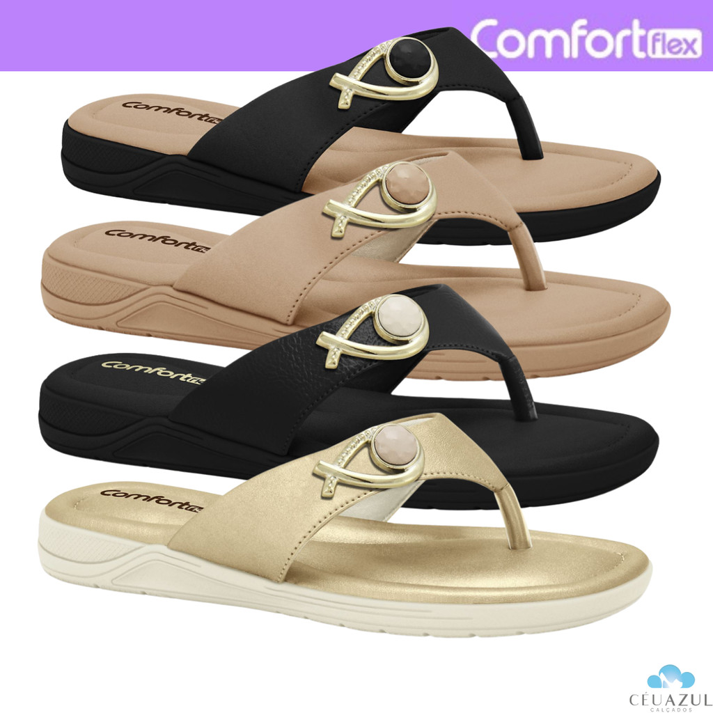 Chinelo Feminino Comfortflex Detalhe Dourado Conforto