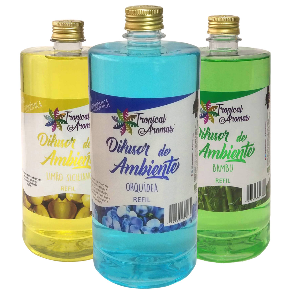 Kit Refil Difusor de Ambiente Limão Siciliano Orquídea Bambu 1L Tropical Aromas