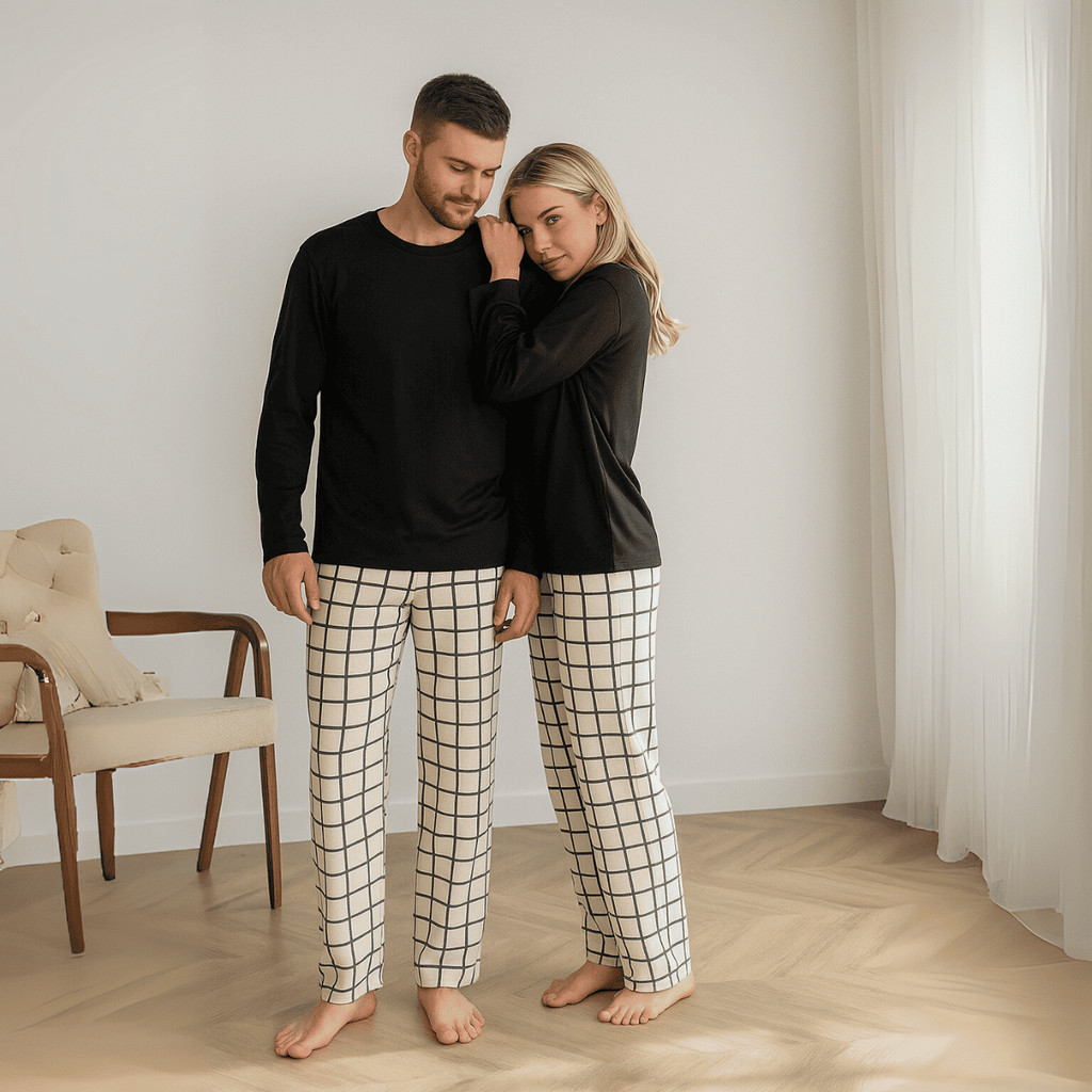 Kit 2 Pijamas Longo Casal Xadrez Conjunto Malha Confortavel