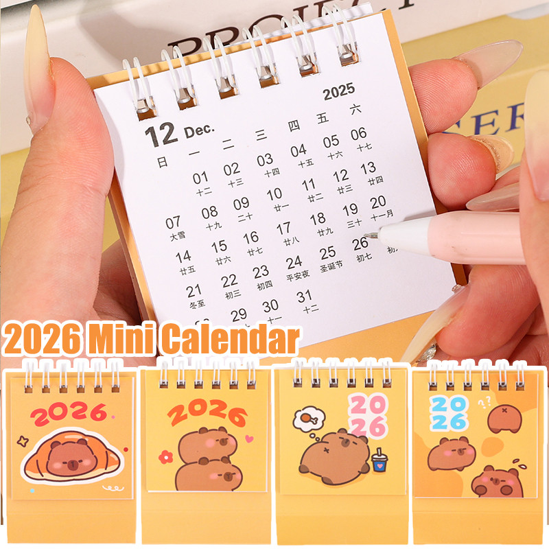 2/5 Unidades 2026 Mini Calendário De Capivara De Desenho Animado-Mesa Flip Fofo Over De Bobina Em Pé-Lista De Tarefas Li