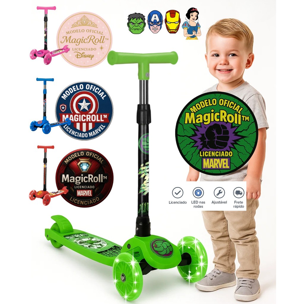 Patinete Infantil 3 Rodas Skatenet Scooter 3 4 5 Anos, Rodinhas com LED, Altura Ajustável em Oferta na Shopee