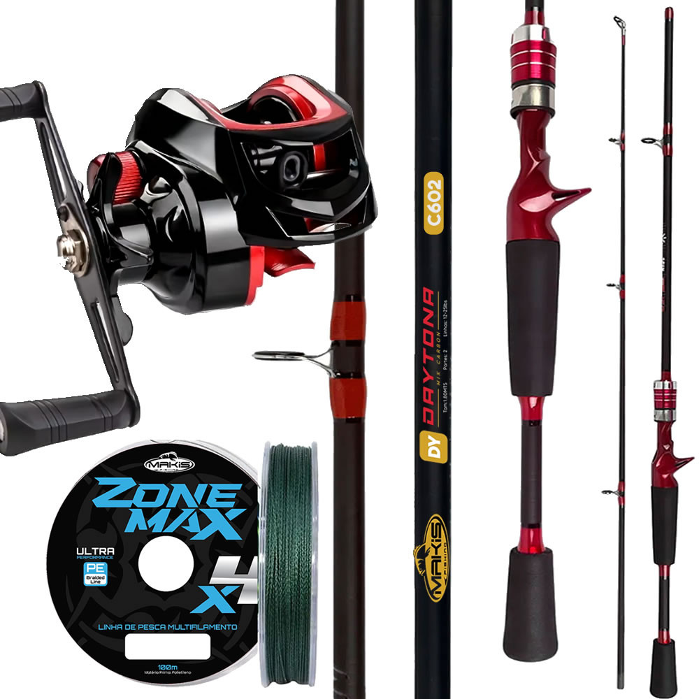 Kit Pesca 18kg Vara 1,80mt Carretilha 19 Rolamentos E Linha