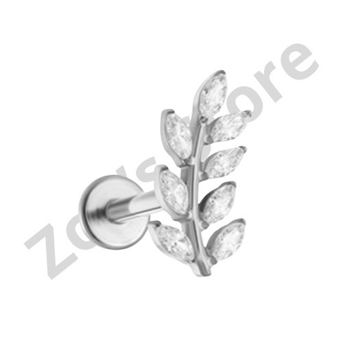Piercing Labret Ramo 8 Navete Aço Cirúrgico 1.2x8 Galho Cravejado Pvd Zircônia Cartilagem Orelha Conch Argola