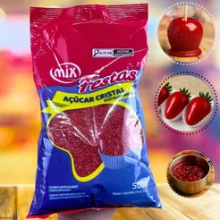 10 AÇÚCAR CRISTAL VERMELHO PARA MORANGO DO AMOR 500g