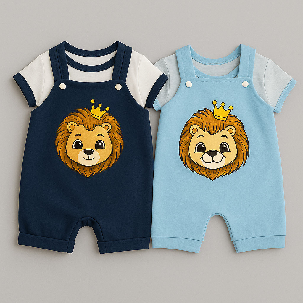 Kit 2 pçs Conjunto Jardineira de Bebê Menino Com Camiseta Com Tema de Leão RN Recém Nascido — imagem 2 de 2
