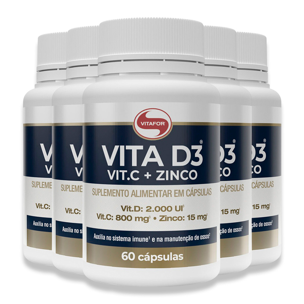 Kit 5 Vita D3 + C + Zinco Vitafor 60 Cápsulas