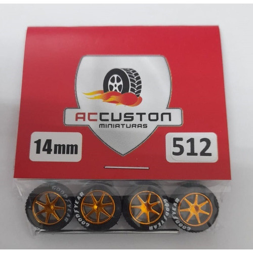 Rodas com pneu de borracha Para Customização de Hot Wheels Matchbox 1/64  Ac Custon  14 mm modelo 512 Perfil Baixo