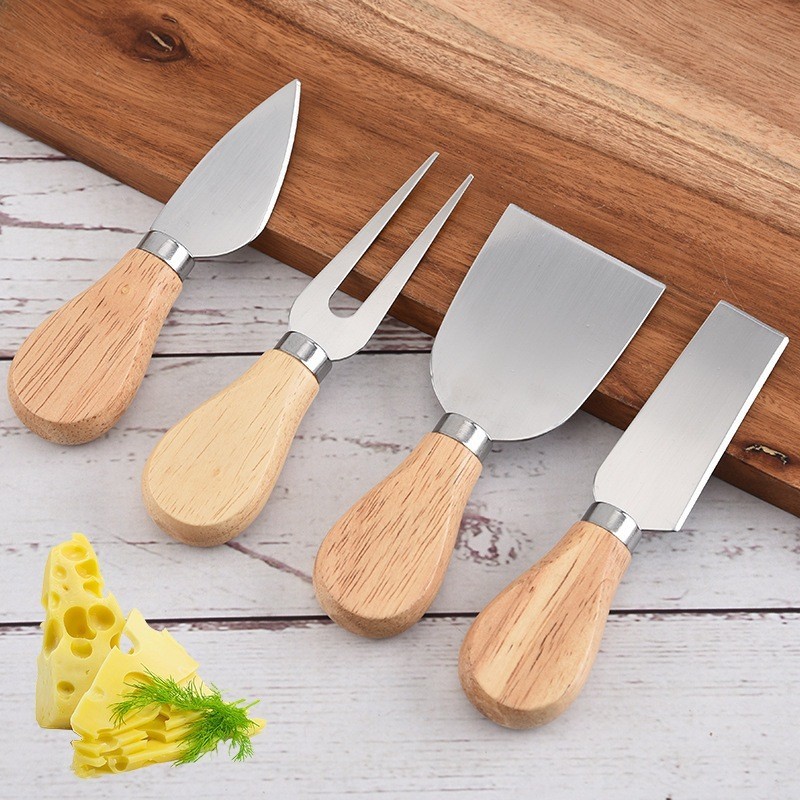 Kit 4 Pçs De Utensilios para Queijo Inox com Cabo de Madeira em Oferta na Shopee