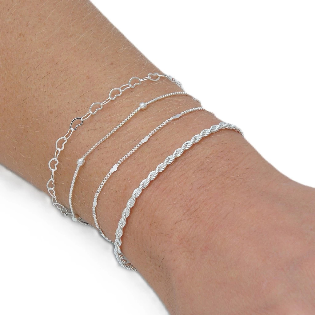 Detalhes do Kit 4 pulseiras elegantes femininas com formato de coração vazado, banhadas a prata 925 ou ouro 18K