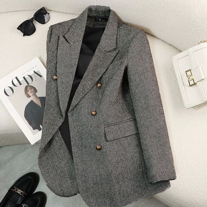 Primavera jaqueta outono inverno estilo Design de moda sentimento temperamento All-Match espinha de peixe padrão terno