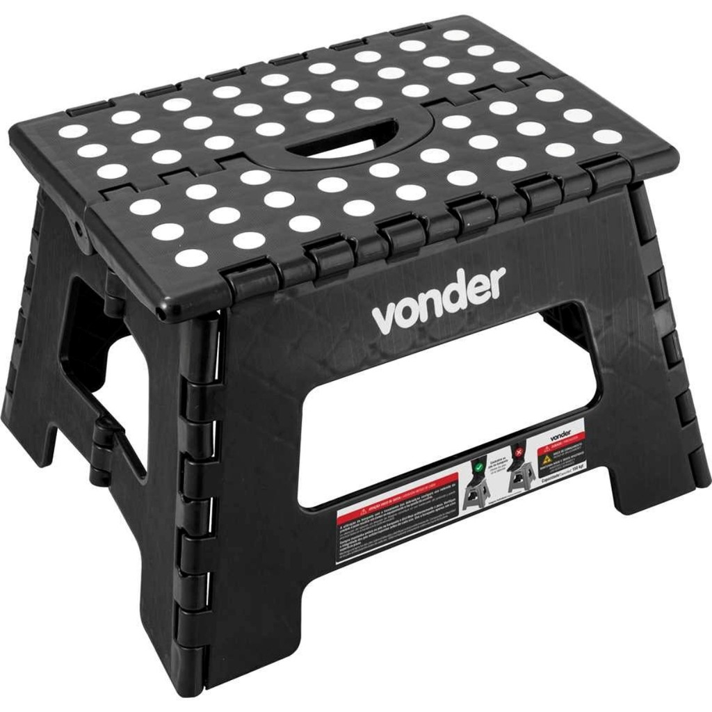 Banqueta Plástica Dobrável Preta Altura 220 mm Vonder em Oferta na Shopee