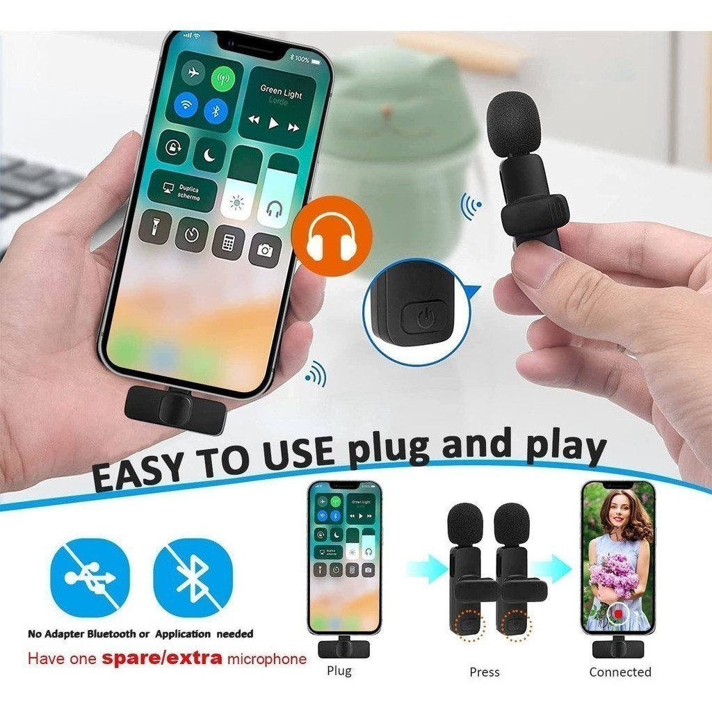 Microfone de Lapela Sem Fio Vlog Compatível Tipo C e iPhone-SULAN SELL