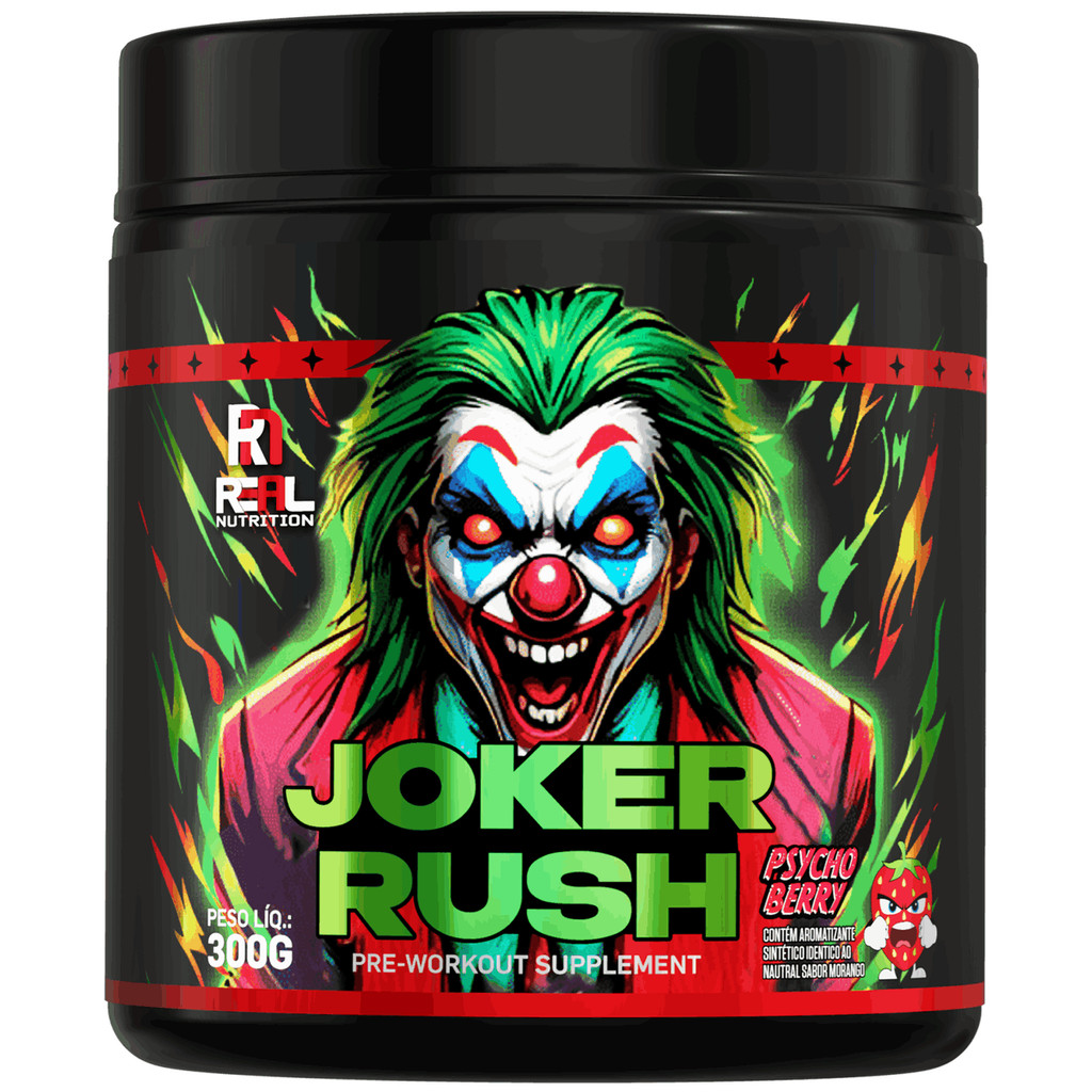Pré-Treino Joker Rush Real Nutrition 300g 400mg Cafeína Beta-Alanina Foco Garantia Real