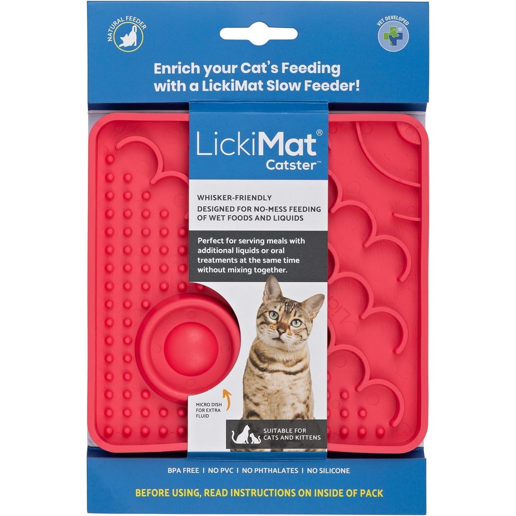 LickiMat Catster Tapete de Lamber Alimentador Lento Anti Estresse para Gatos - Rosa