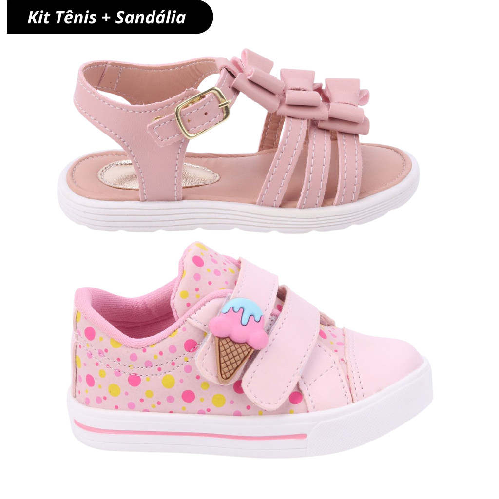 Kit 2 Pares Tênis e Sandália Infantil Feminina FanClub - Rosa e Nude em Oferta na Shopee