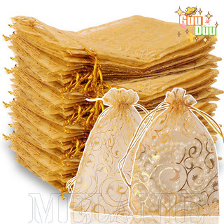 [GuuDuu] [Feliz Natal] Sacola Para Presente Com Cordão-Sacos De Malha De Organza Estampados A Ouro-Bolsa Embrulho De Doc