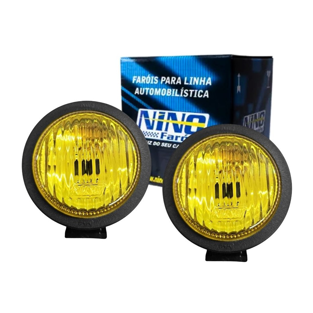 Par Farol Auxiliar Mini Milha Lente Amarela Sun Ray Redondo 85mm Universal Nino F11AAN em Oferta na Shopee