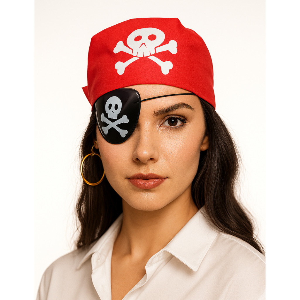 Kit Acessórios Pirata Brinco Tapa Olho Bandana Halloween Carnaval 3 Pçs em Oferta na Shopee