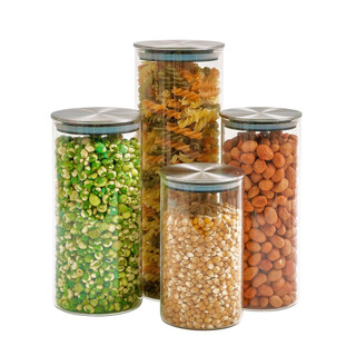 Kit 4 potes de vidro com tampa inox hermético redondo - Tud em Oferta na Shopee