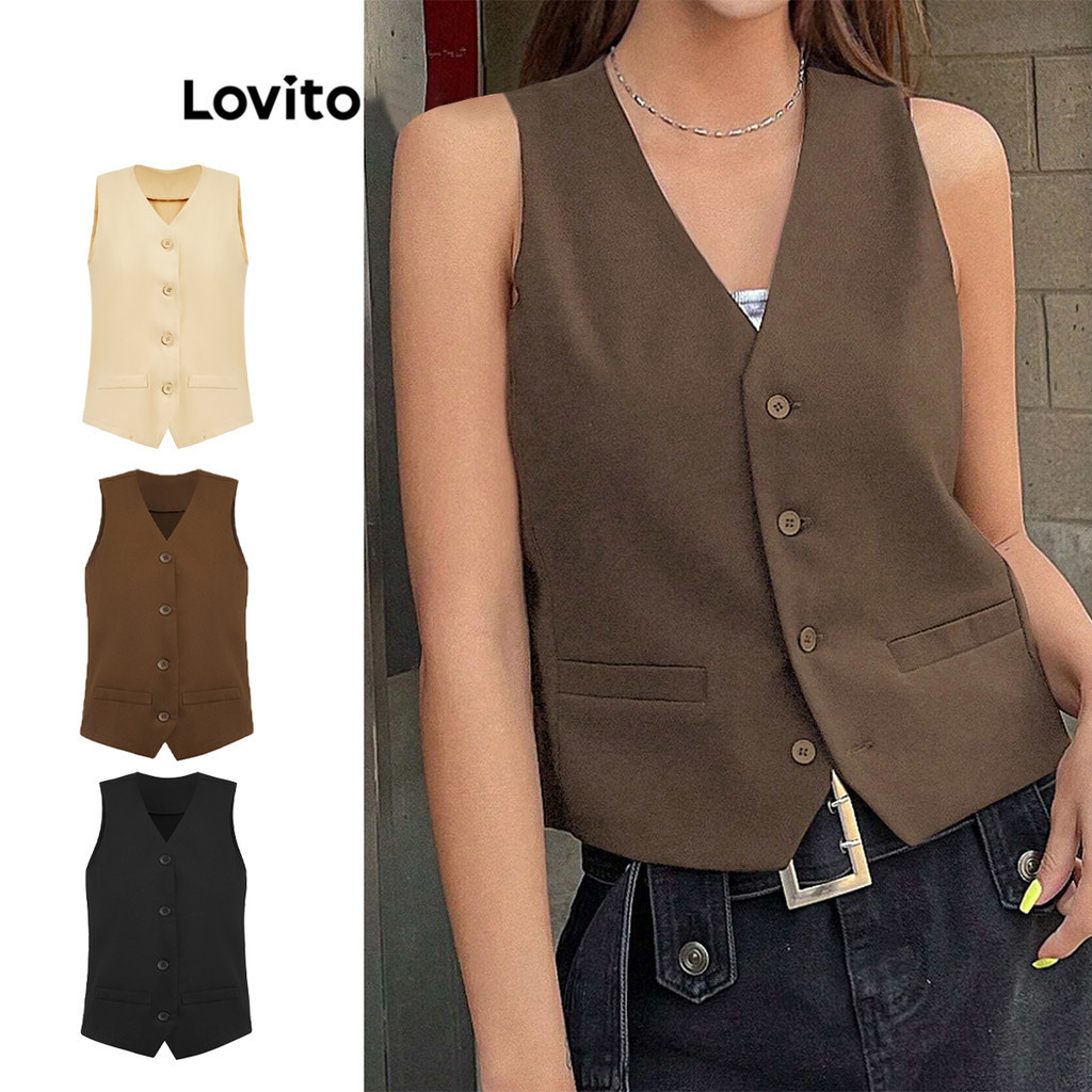 (Trendy) Lovito Casual Regata com Botões para Mulheres L76AD219(Multicolorido) em Oferta na Shopee