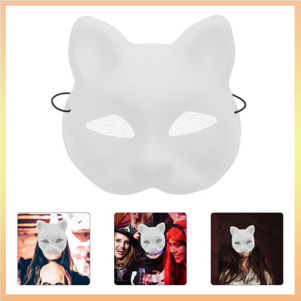 Máscara De 1 Peça De Fio De Malha Olhos De Gato Branca Matte Fox DIY Blank PVC Máscaras De Festa De Halloween Cosplay
