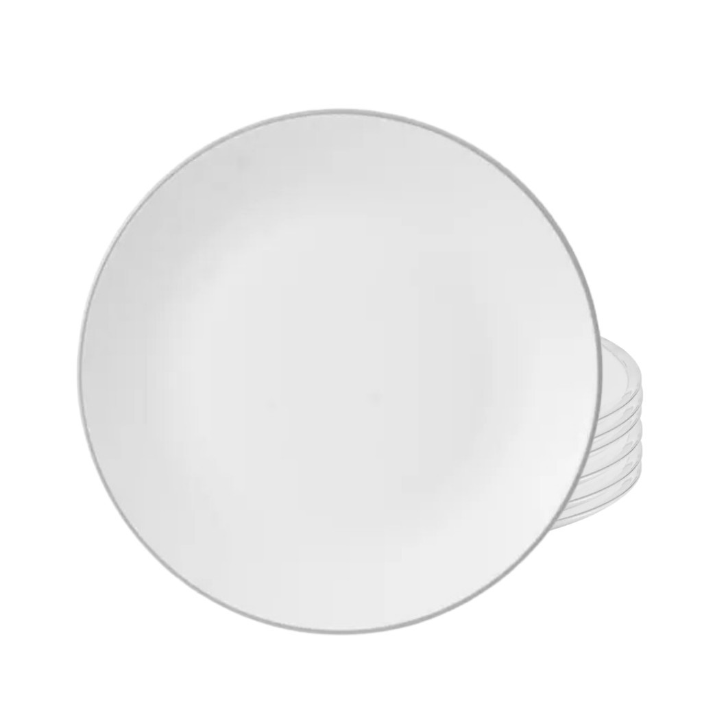 Jogo Pratos De Sobremesa 19cm Porcelana Kit 6 Peças Luxo Borda Prata Legacy Silver em Oferta na Shopee