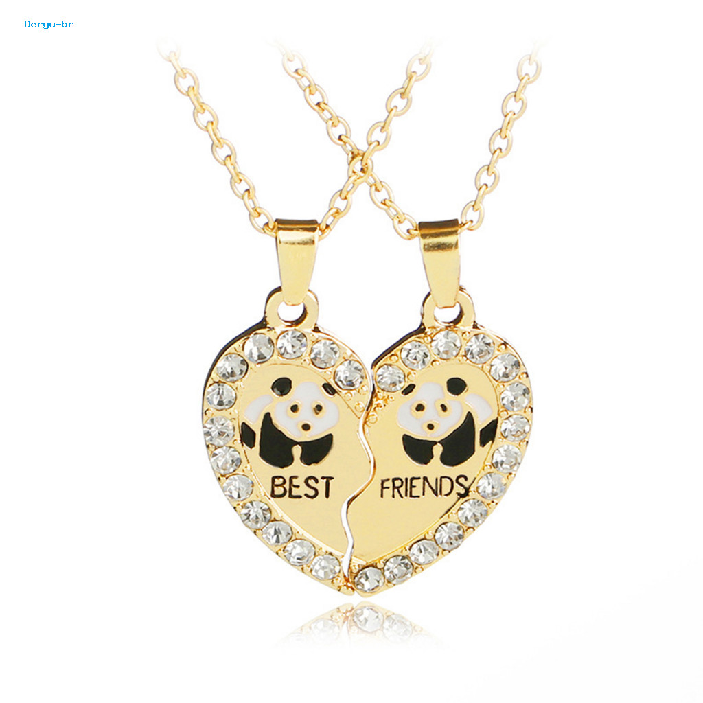 2Pcs Brilhantes Colares De Amizade Incrustados De Rhinestone Presentes Melhores Amigos Panda Heart Pendant Jóias Acessório