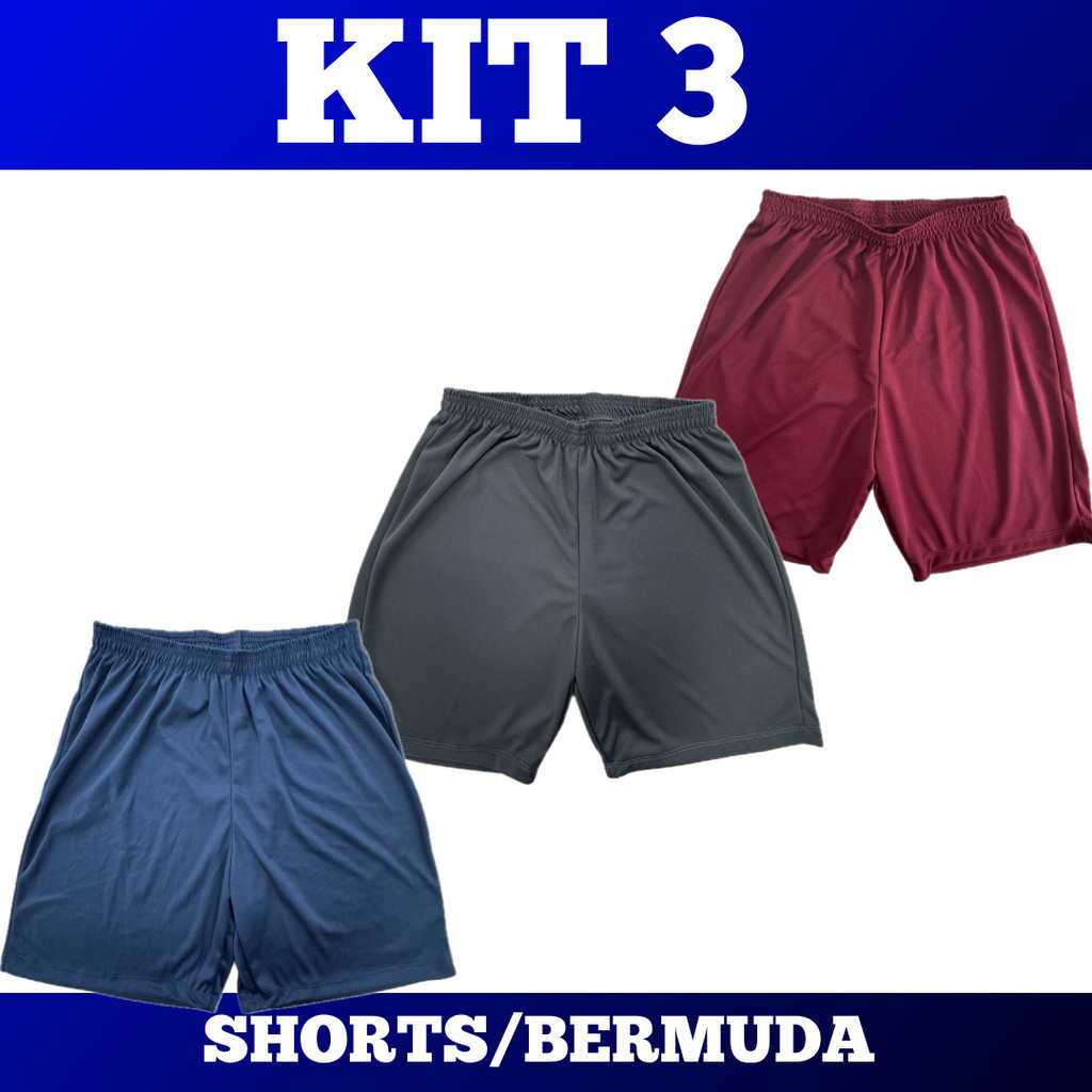 KIT 3 - Short Calção Bermuda Masculina - Futebol Corrida Academia Piscina Praia Casual Lazer