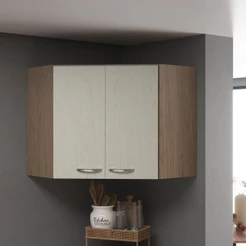 Armário Aéreo Modulado De Canto Fidelitá Paris 75cm 2 Portas Nogal/Salinas
