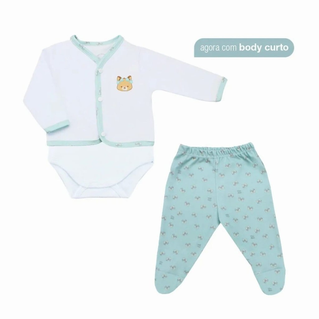 Conjunto Pagão Bebê 3 peças em algodão egícpio estampa CAT FRIENDS - Mini Bear