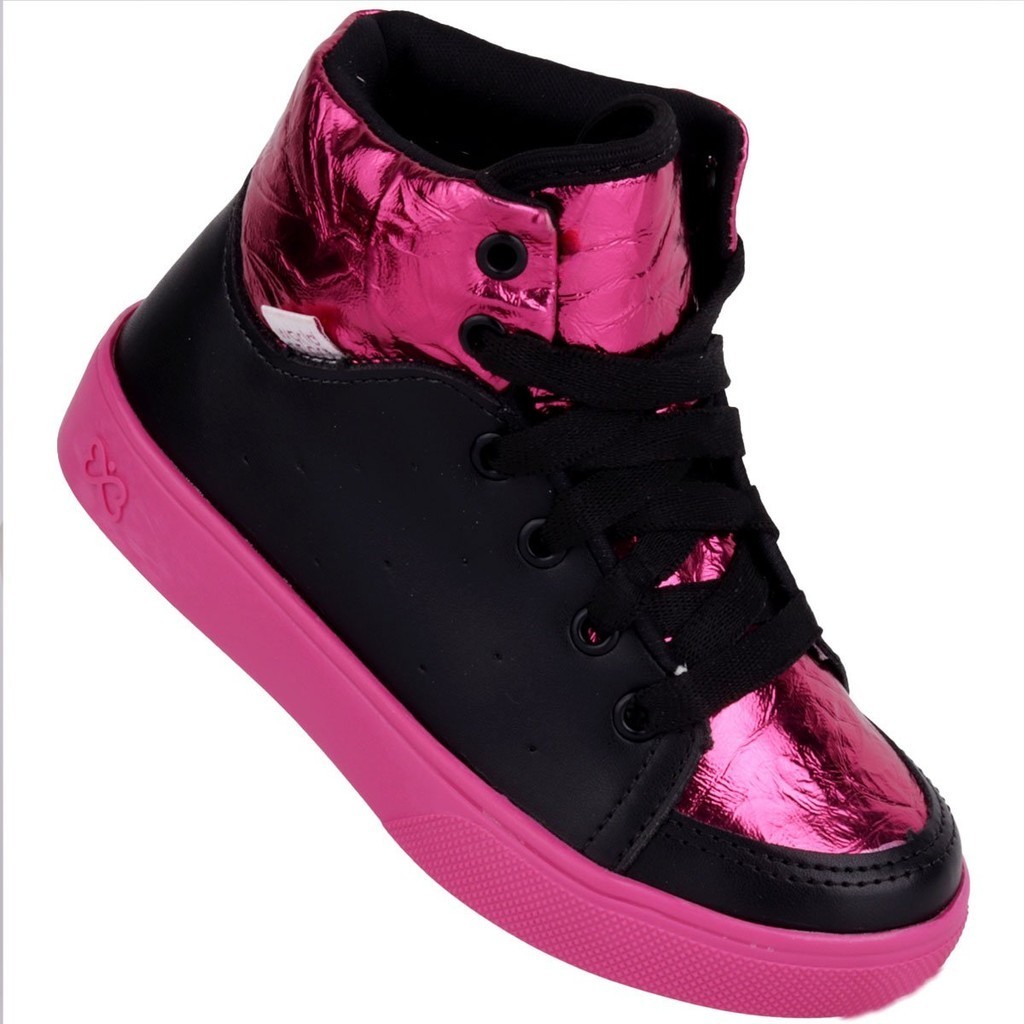 Tênis Infantil Feminino Casual Cano Médio WorldColors Duda Kids - Preto/Pink