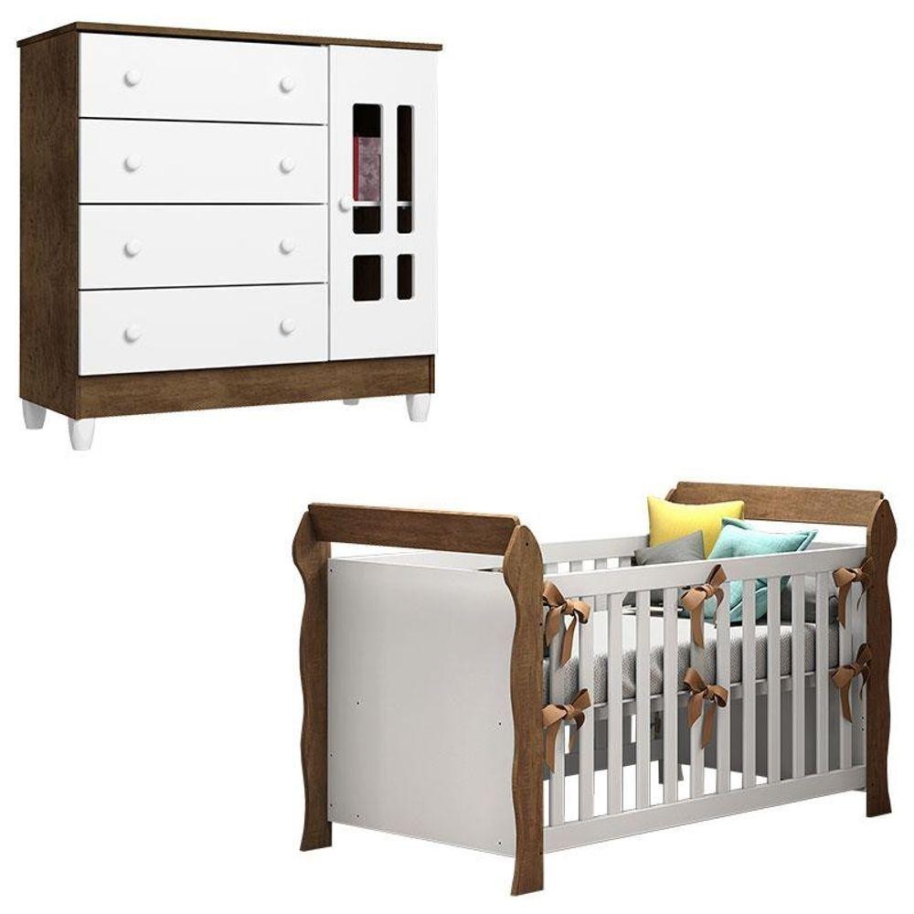 Berço Americano Lara E Cômoda Ariel Branco Acetinado Amadeirado - Carolina em Oferta na Shopee