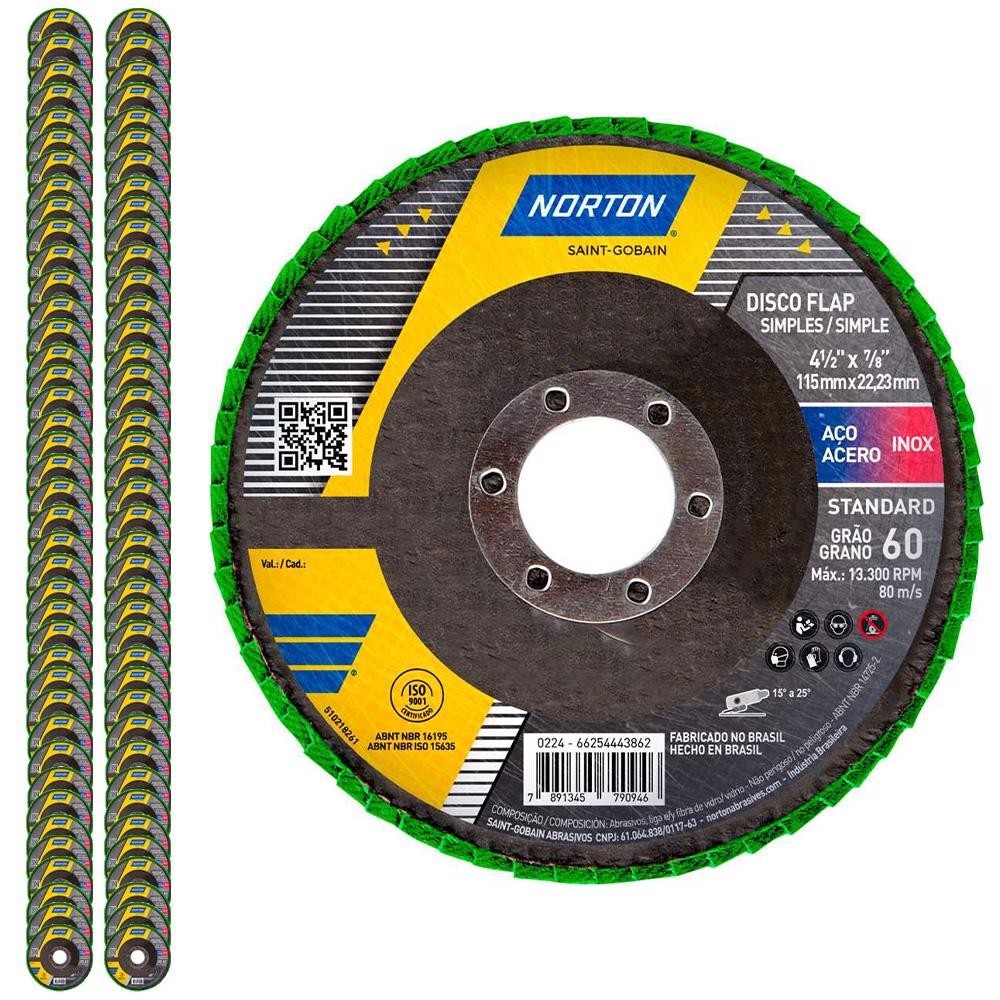 Disco Flap 4.1/2 POL Grão 60 Standard Com 100 Unidades NORTON em Oferta na Shopee