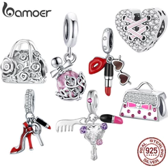 Bamoer 925 Sterling Sliver Charme Batom De Beleza Série Para Pulseira