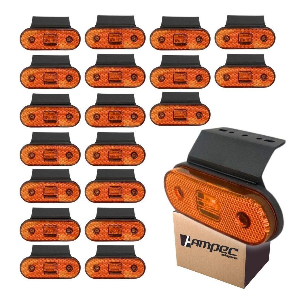 Kit 20 Lanterna Lateral LED Para Carreta Facchini Caminhão Trailer Reboque Com Suporte Amarela em Oferta na Shopee