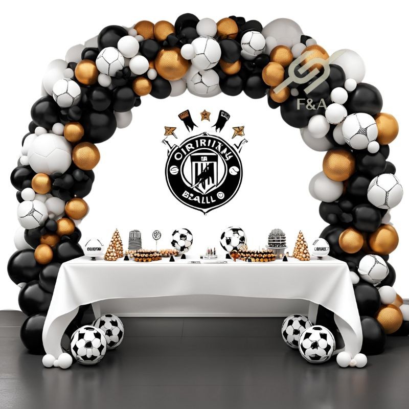 Kit 125 Balões Liso Preto, Branco e Dourado Cromado Corinthians Futebol Bexiga Balao Aniversário