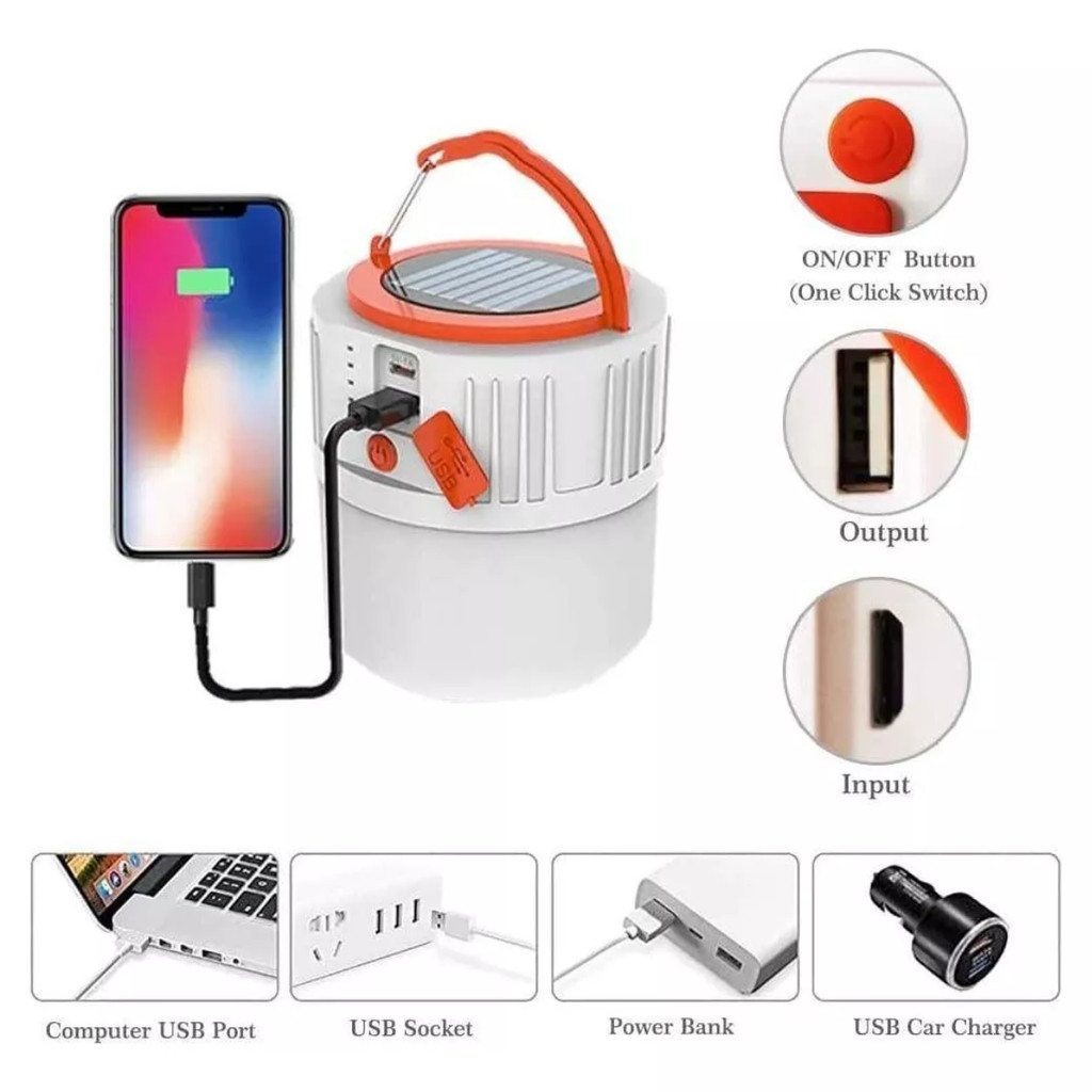 Lâmpada solar recarregável painel solar com powerbank USB pra recarregar celular